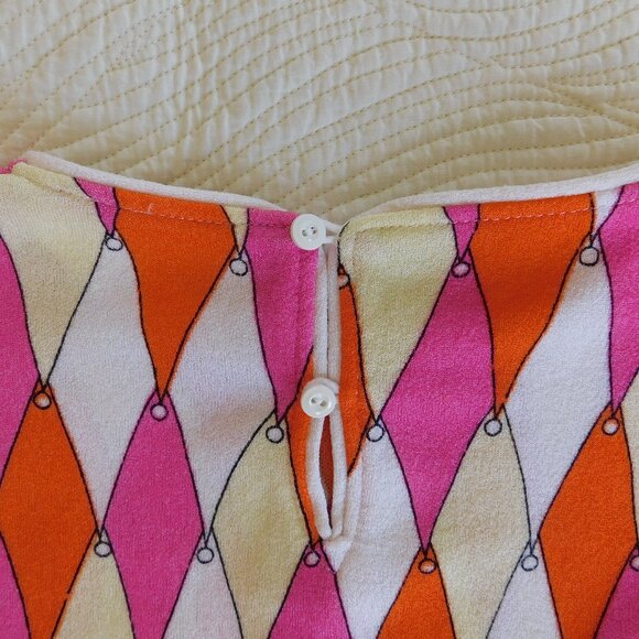 VTG Zio Luigi sleeveless top Pucci look harlequin mod 60s diamond tassel blouse - Picture 7 of 13